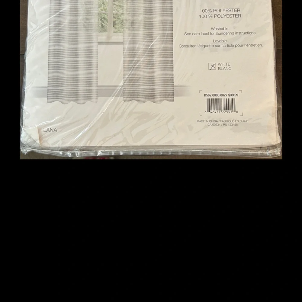 Distinctly Home Lana White Striped Sheer NWT Grey Grommet Panel Curtain 54Wx84L